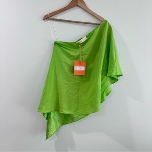 NWT Ramy Brook Sasha one shoulder silk blouse top lime green small sold out
